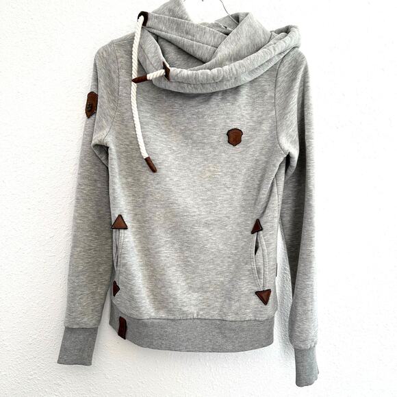 Naketano Brave New World Pullover Hoodie Women Medium Heathered Gray Cowl Neck - Picture 1 of 8